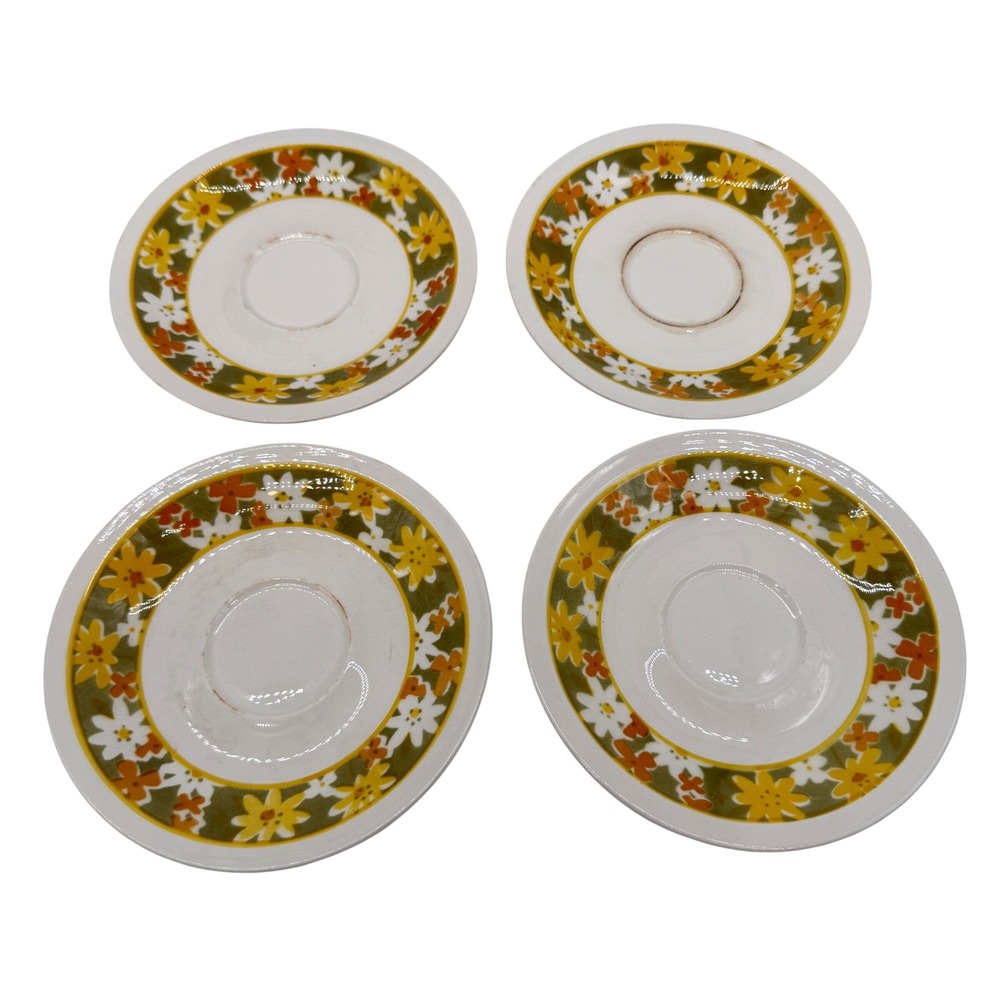 Vintage Mikasa Cera-Stone 6" Daisies D1378 Saucers Set of 4 Japan Retro Floral